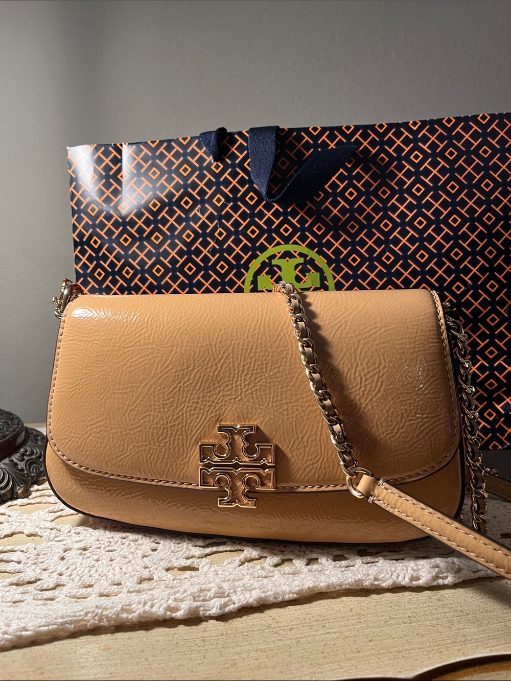 Tory Burch Caramel Leather Chain Crossbody Bag